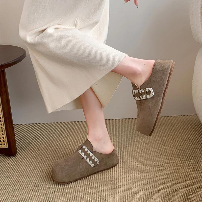 Fashion Shoes Female 2025 Brand Closed Toe Women's Slippers Fashion Belt Buckle Casual Outdoor Retro Best Seller Flat Slippers Zapatos