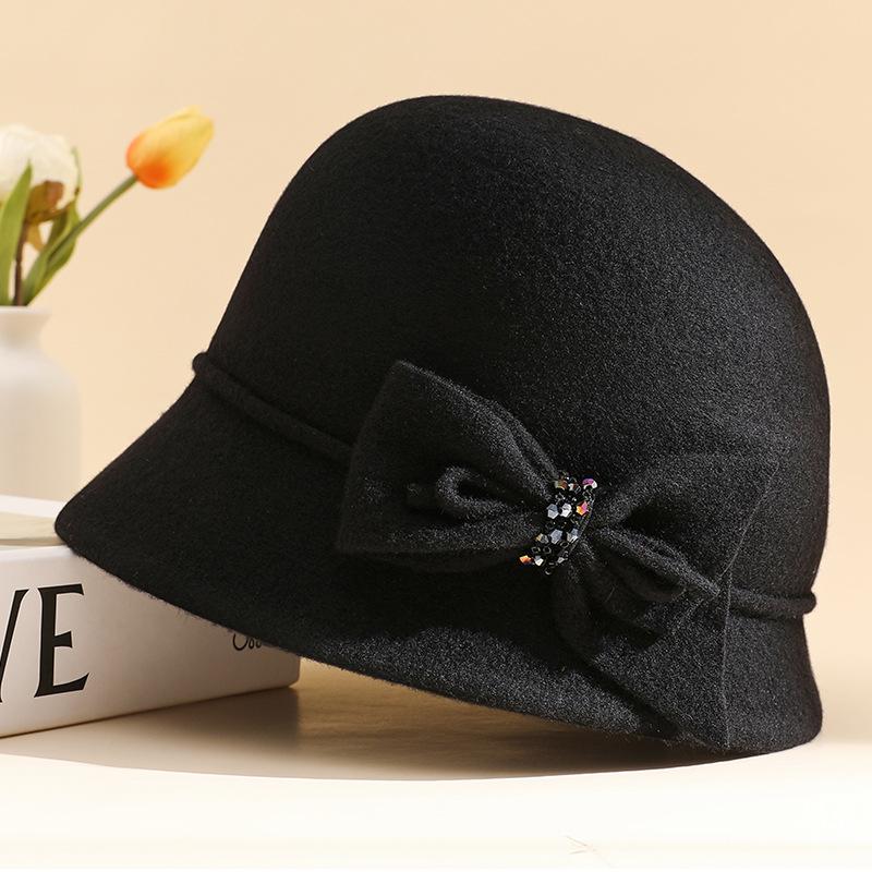 Top Hat Women's Autumn and Winter Wool Retro Woolen Hat Dome Fashion Versatile Basin Hat Outdoor Warm Bucket Hat