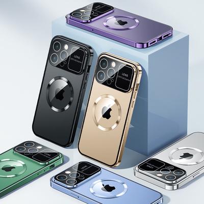 Luxuriöses magnetisches Magsafe-Gehäuse aus Aluminiummetall für iPhone 16 15 14 13 12 Pro Max Plus Großer Glaslinsenschutz Drahtlose Ladeabdeckung