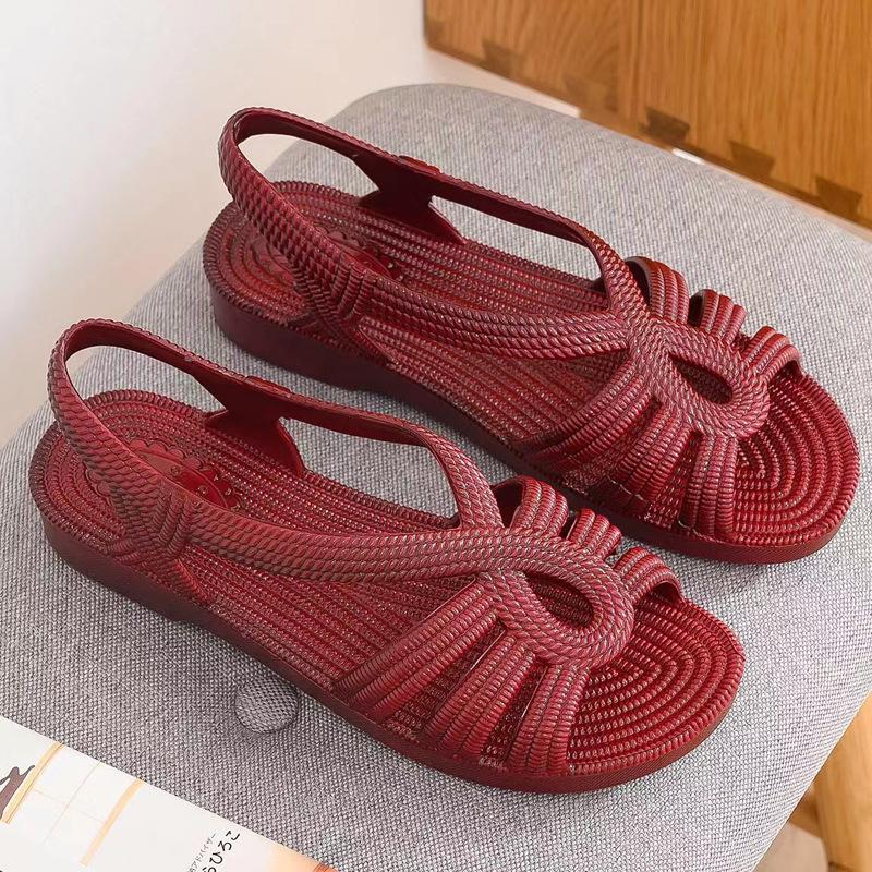 Damen Casual Ölrot Sandalen: Bequeme PVC-Pantoletten mit einem Riemen für Herbst/Sommer