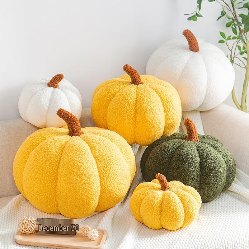 Creative Patchwork Pumpkin Pillow - Plush Cushion for Bed Backrest, Christmas Decoration.