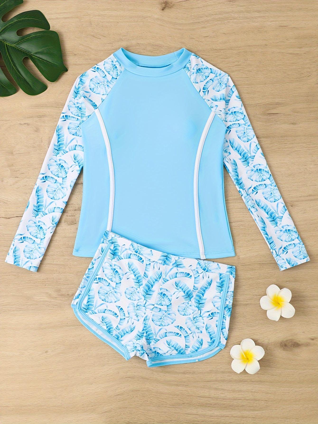 

Детская летняя пляжная одежда для девочек, комплект купальников танкини, футболка и шорты, купальный костюм из 2 предметов 140 синий