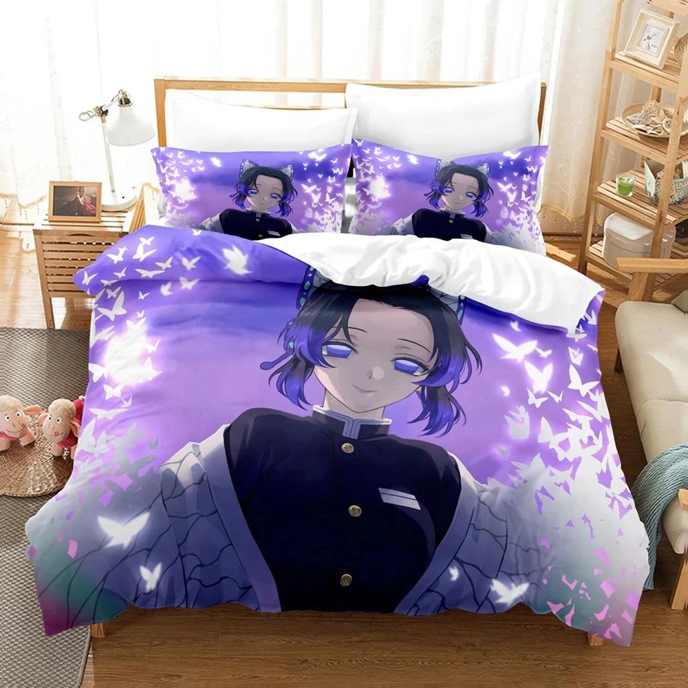 Druk 3D pościel Kochou Shinobu Anime Demon Slayer Zestaw pościeli 200x200 Nastolatki Chłopcy Twin Jednoosobowy Queen King Pełny Zestawy poszewek na kołdrę Narzędzie