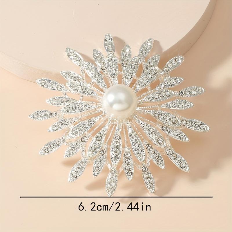 Large Double Layer Flower Brooch Pin Inlaid Faux Pearls Ladies Clothes Accessories Gift