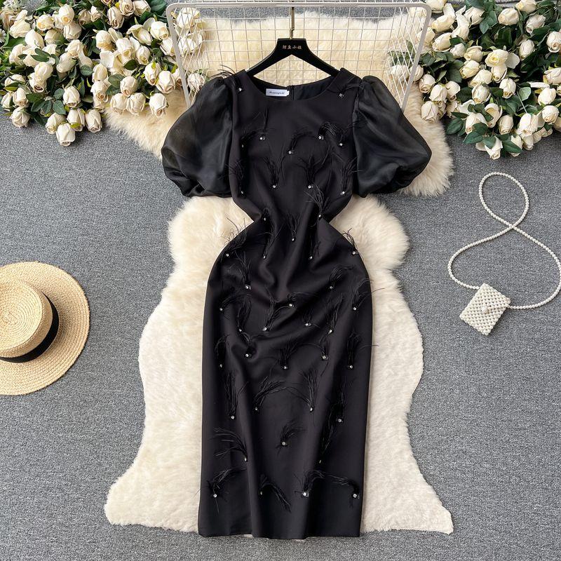 

Доступная роскошь Летнее платье с бисером и перьями, облегающее, нишевое Black 4XL