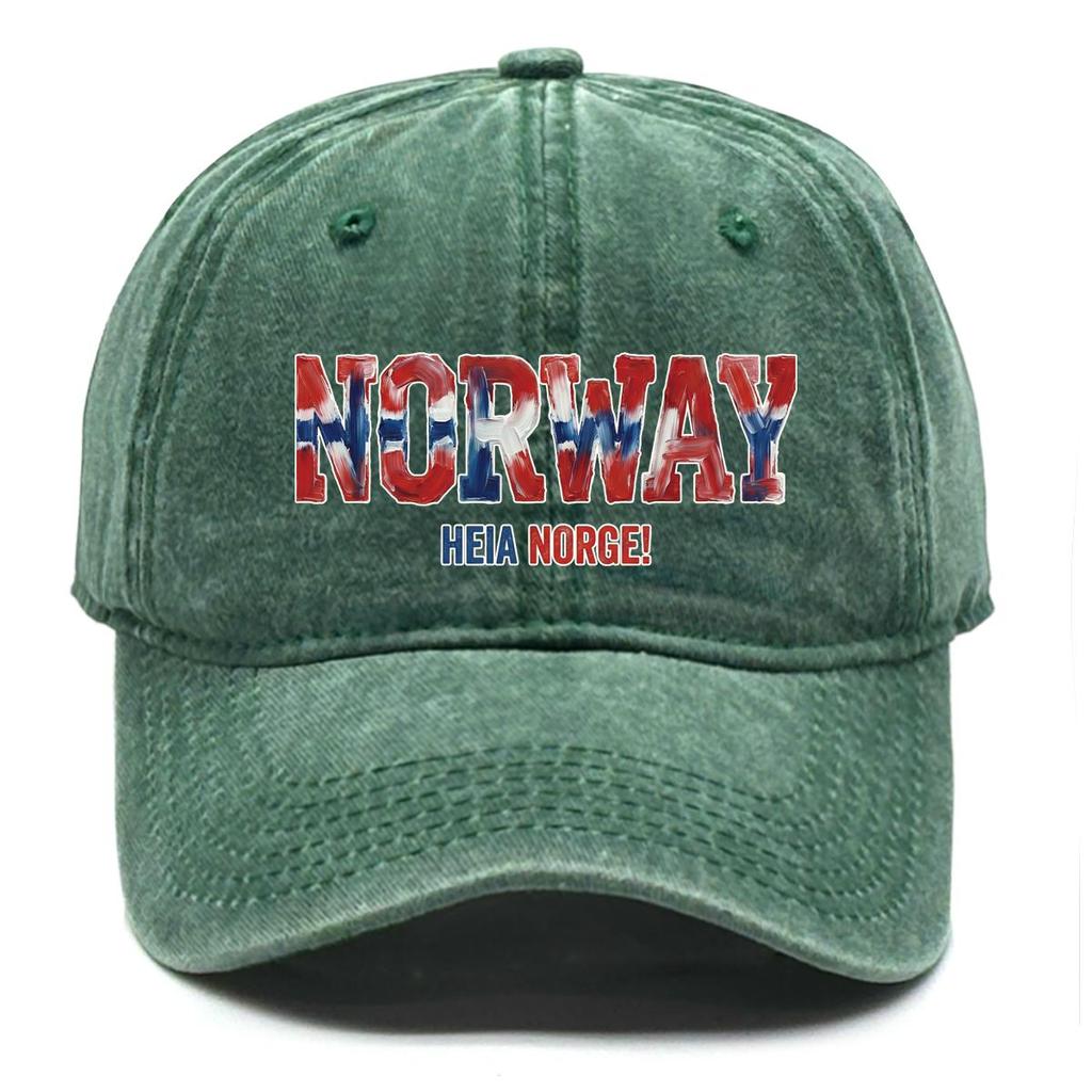 "NORWAY" "HEIA NORGE" Flag Printed Sun Hat , Adjustable Snapback Baseball Cap Simple Leisure Lightweight Distressed Dad Hat