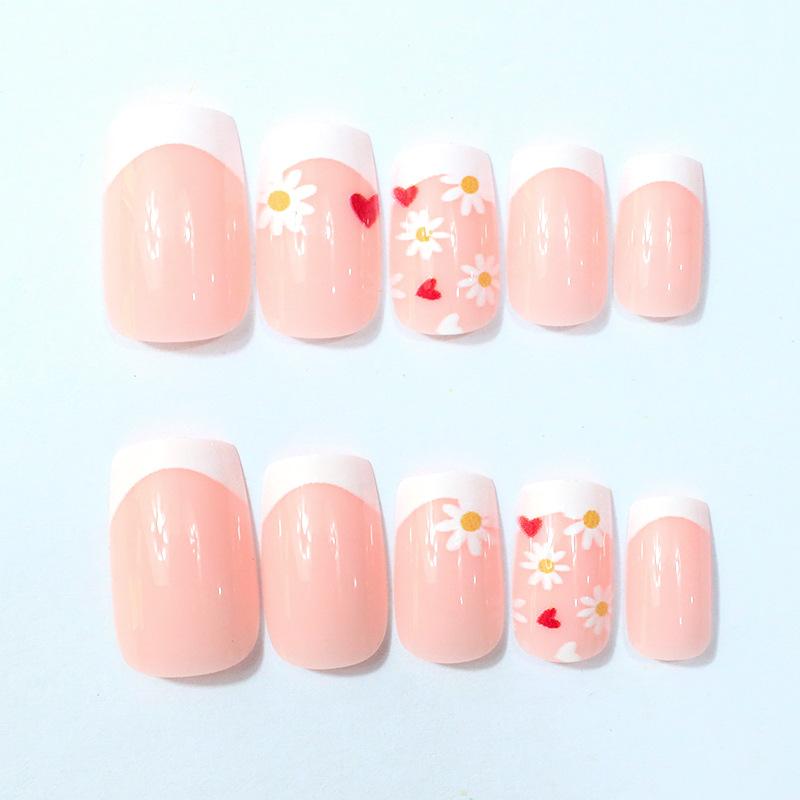 New manicure nail piece European and American ins style fake nail daisy classic French square nail wearing nail