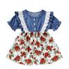 Toddler Kids Baby Girls Floral Lace Ruffle Denim Dress Princess Outfits Clothes