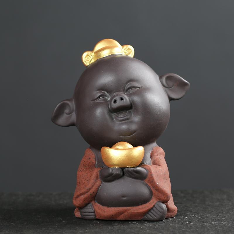 1PCS Handmade Purple Clay Tea Pet Ornaments Lucky Pig Statue Animal Tea Figurine Boutique Tea Decoration Accessories Crafts