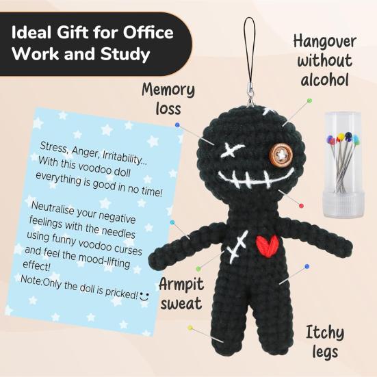 Positive Voodoo-Puppe Emotionale Unterstützung Voodoo-Puppe mit Nadeln Gehäkelte Voodoo-Puppe Inspirierendes Geschenk für Freunde Kollegen Stressabbau