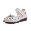 Summer new leather hollow sandals women's flower embroidery flat bottom soft sole mother shoes Velcro shallow mouth