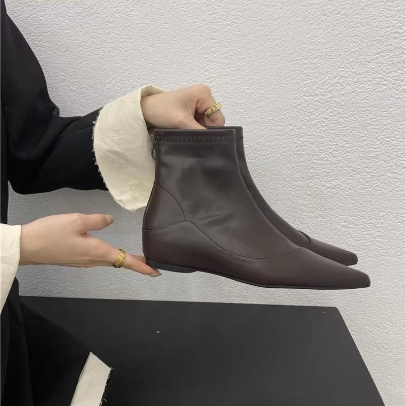Inner heightening fashion boots 2025 new sewing line simple pointed and ankle boots flat short boots women's thin boots