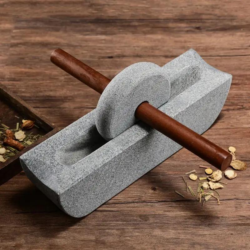 Macinino a Mano Stile Cinese Set Macinino Rullo Frantumatore Vassoio da Tè Macinini per Spezie Macchina per Macinare Medicina Tradizionale Cinese Decor