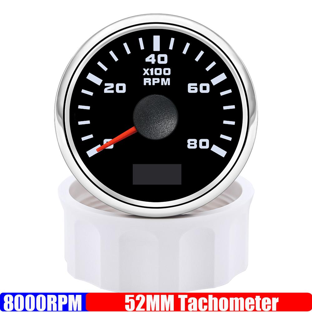 2" 52mm Tachometer 3000RPM 4000RPM,6000RPM,70000RPM,8000RPM Tacho Gauge Red Light RPM Meter for Boat Marine Car 12V24V