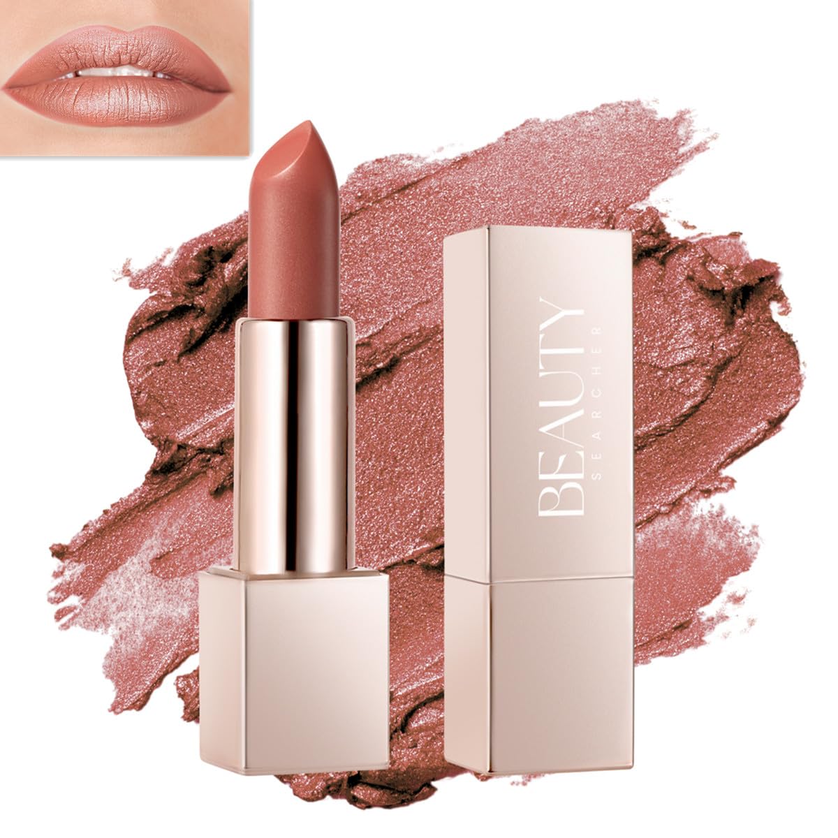 

Beauty Searcher Metallic Shine Lipstick, a moisturizing, creamy formula lip color, additive-free and vegan, a smooth, full-coverage lipstick with a