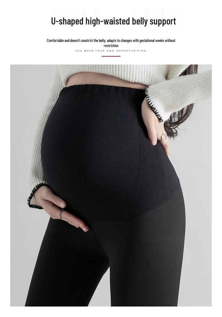 Maternity Sharkskin Leggings: Butt-Lifting, Velvet-Lined, No-Belly-Tightness Yoga Pants for Autumn & Winter.