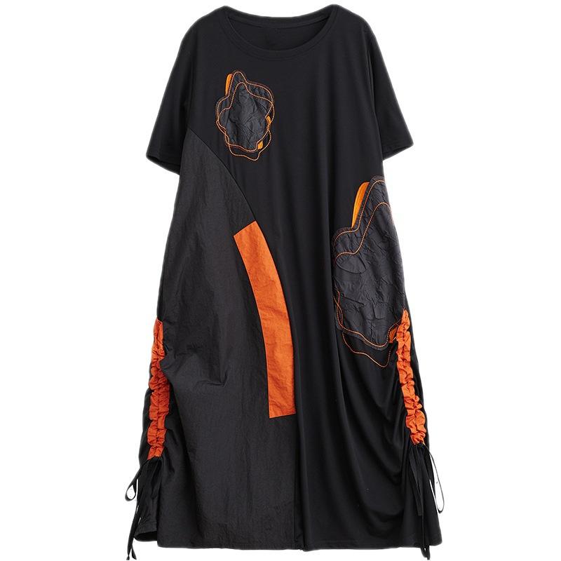 

Плюс Размер Женщин Длинное Платье Новый Летний Стиль Лоскутное Короткий Рукав Свободные Новые Черные Платья one size чёрный