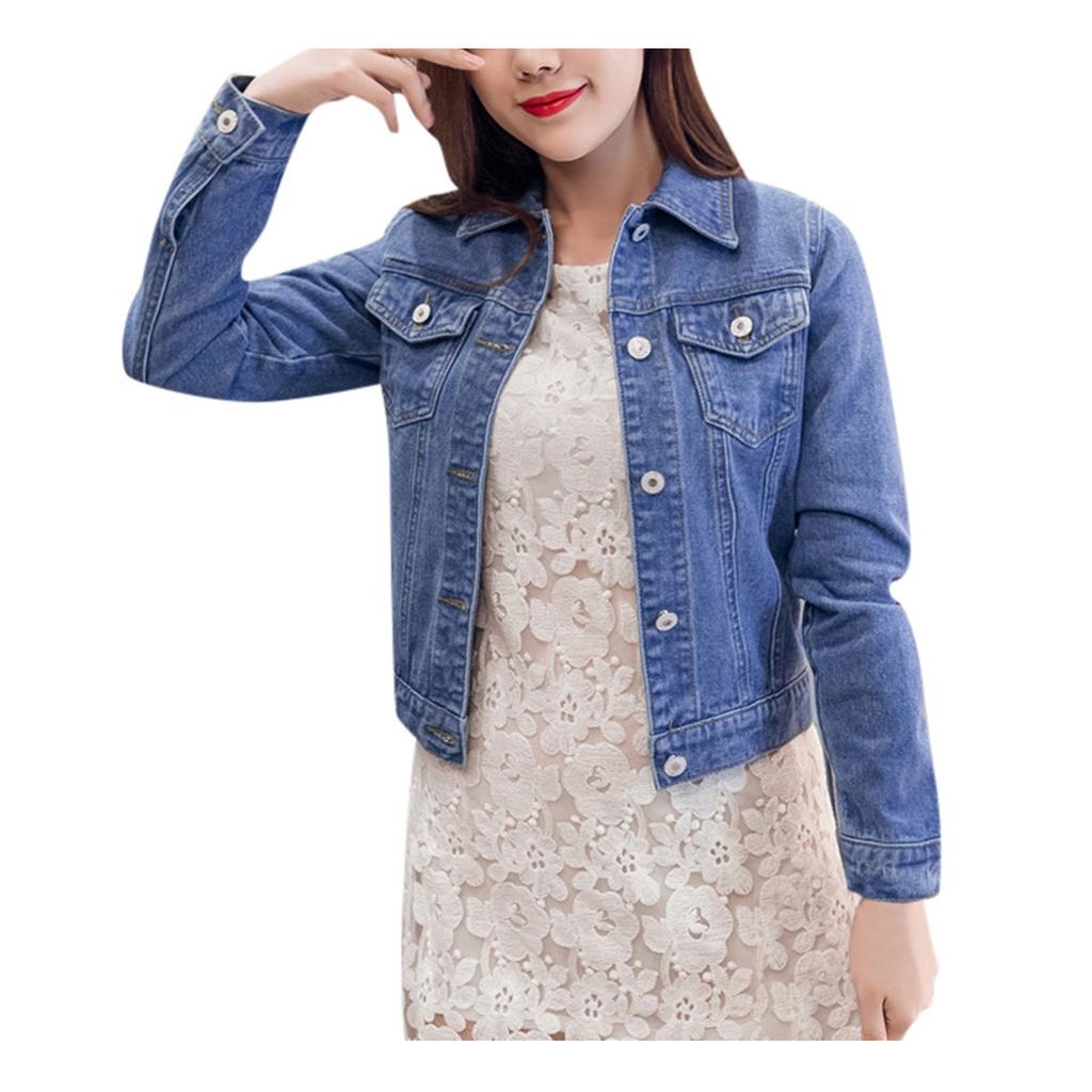 Mote kvinner Ensfarget dongerijakke Jakkeknapp Uformelle dongeriklær