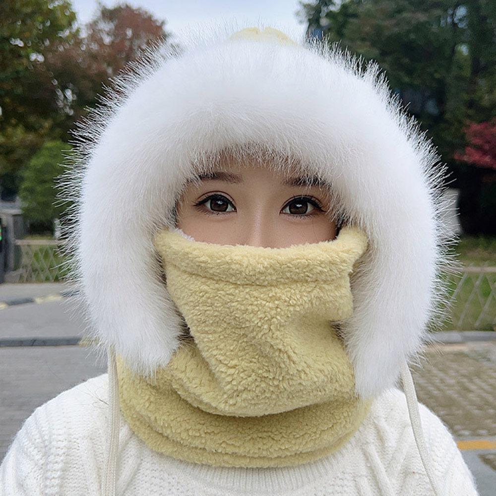 

Windproof Beanies Cap Plush Ear Protection Hat Fashion Hooded Face Mask Unisex жовтий