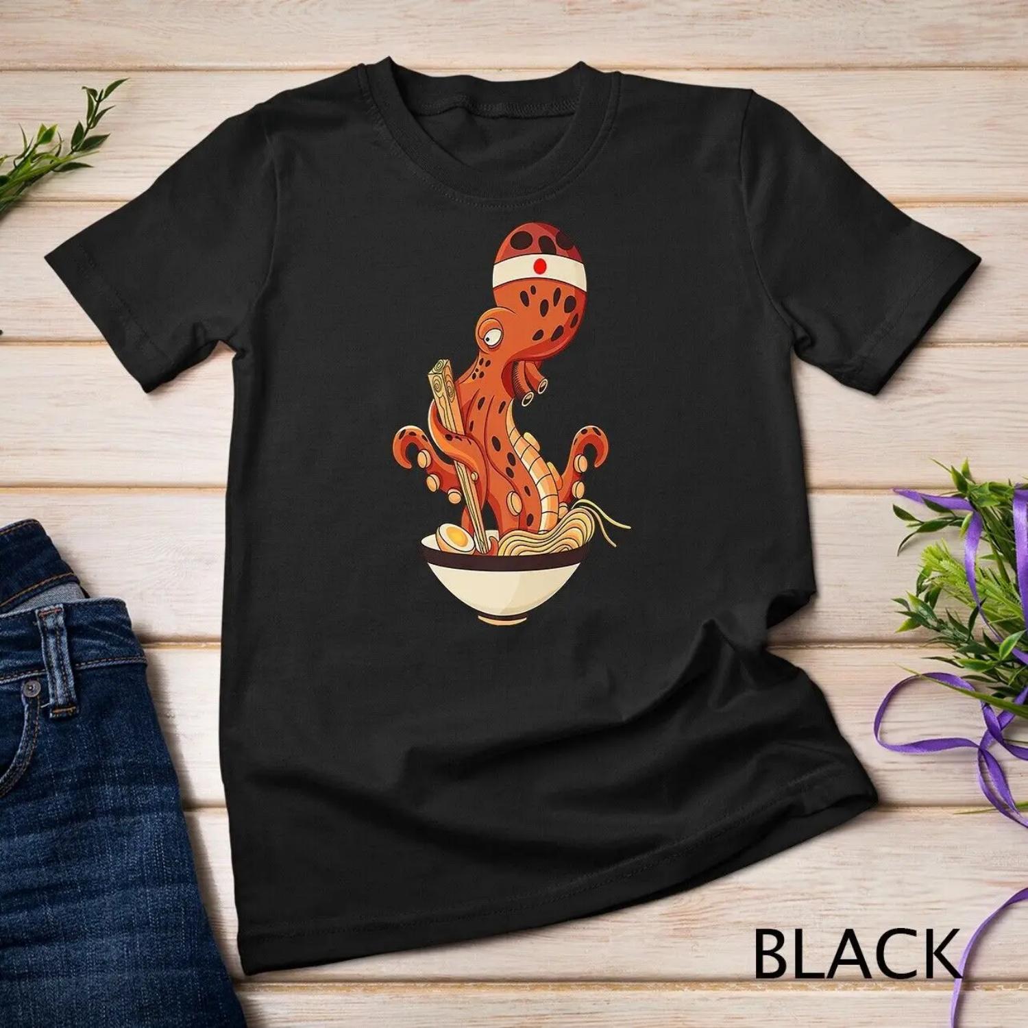 Japanese Octopus eating Ramen Premium T shirt XXXL