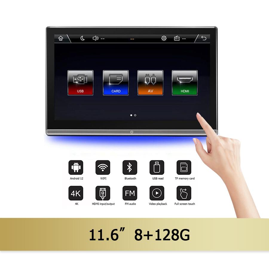 11.6"Headrest Monitor Display lPS Android 12 Tablet Touch Screen For Car Rear Seat PlayerVideo Music FM Bluetooth AirPlay