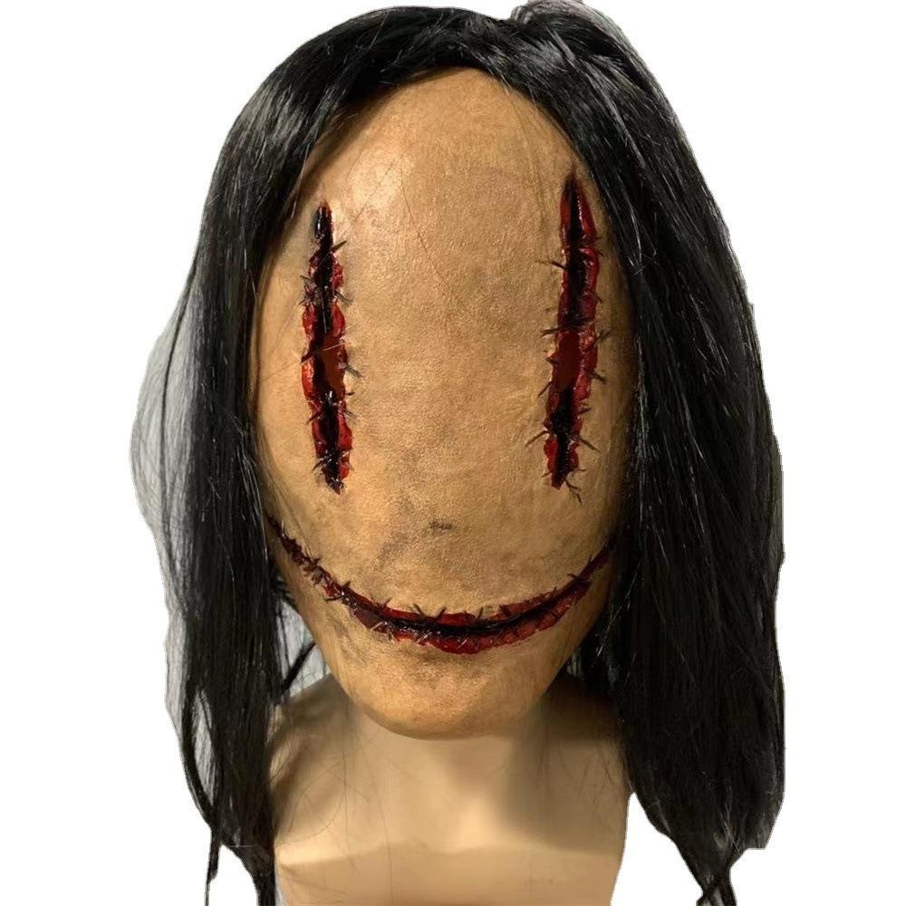 Realistic Scary Halloween Mask Spooky Full Face Mask Ghost Cosplay Mask Bloody Creativity Long Hair Demon Mask Gift