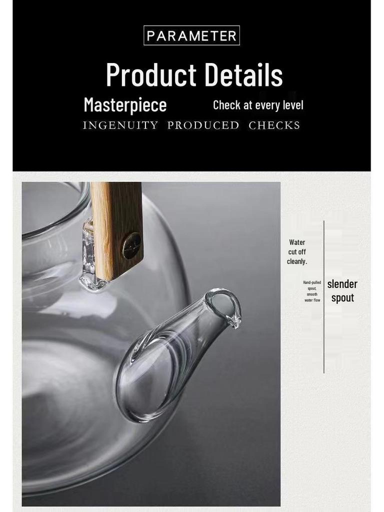 High Temp Resistant Glass Teapot with Bamboo Handle for Boiling Water & Brewing Tea - Complete Tea Set