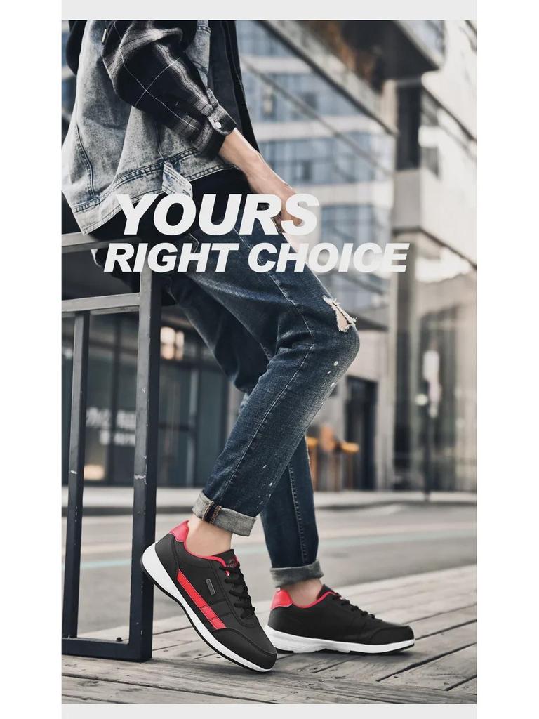 Herr Läder Utomhus Casual Sneakers, Trendiga Sportskor med Mjuk Sula i Stora Storlekar.