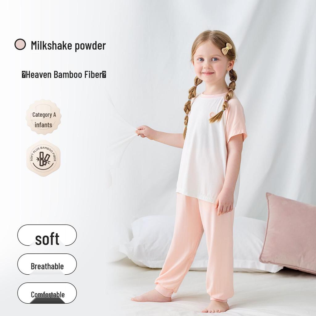 Bamboo Fiber Summer Pajama Set for Kids - Breathable, Soft, Short Sleeve & Long Pants