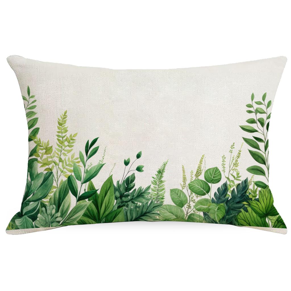 Green Plants and Green Flowers and Plants Series Linen Home Sofa Pillow Case Bedroom Pillow Single Side Print