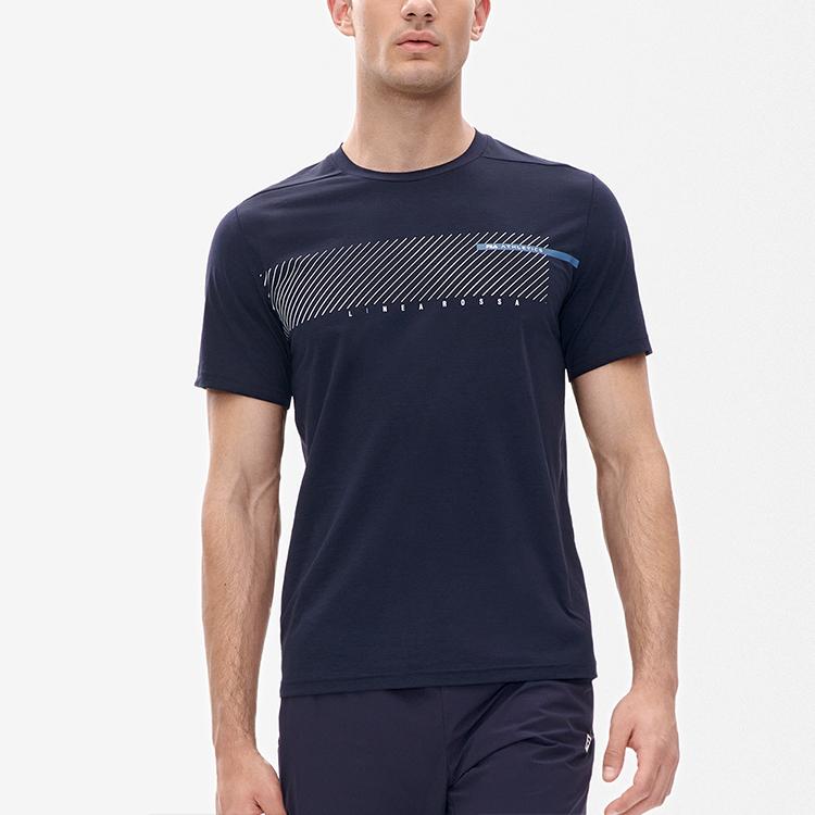 FILA Sport Minimalist Solid Color Logo Geometric Pattern Casual Knit Short Sleeve T-Shirt Men T-Shirts Royal-Blue A11M231104F-NV