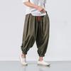 Calças Harém Masculinas Cintura Elástica com Cordão Cor Calças Estilo Longo Chinês Sólido Bolsos Laterais Retro Bloomers Streetwear