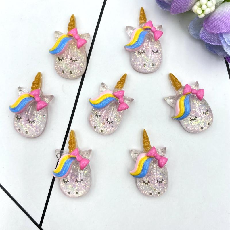 20pcs Hand Painted Resin Unicorn Flatback Cabochons For Hair Bow Centers DIY Scrapbooking Decor