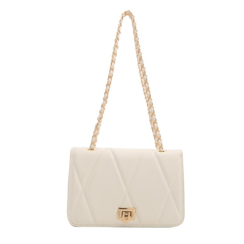 Fashionable Street Style Pu Leather Small Square Bag For Women Versatile Chain Shoulder белый