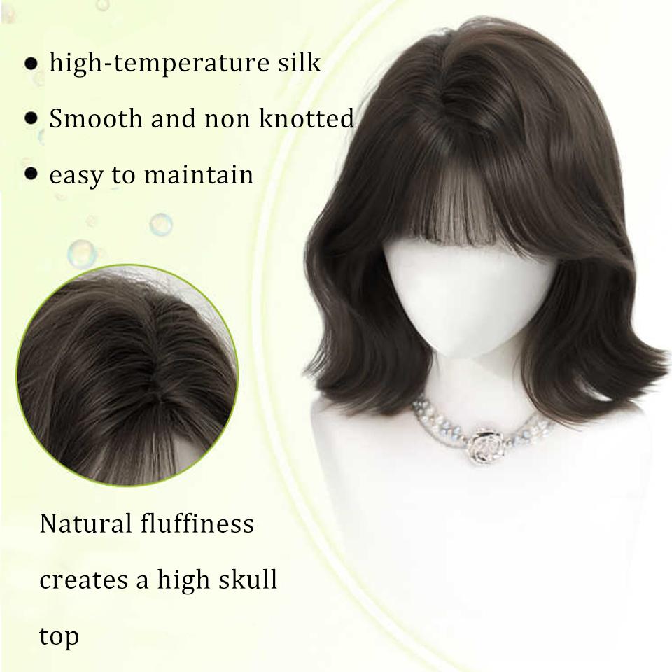 Bob Straight Synthetic Wigs with Bangs Blonde Cosplay Party Lolita Hair Wigs for Women Natural Heat Resistant Wigs for Girls
