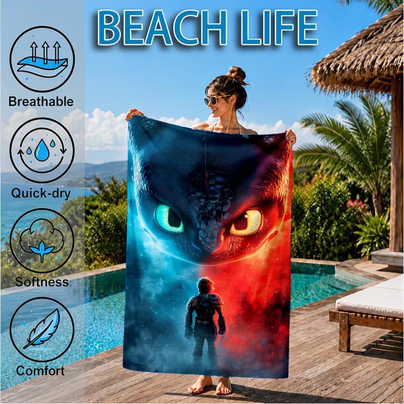 Energetic Alien Character Beach Towel, Super Soft Microfiber, Perfect Gift for Her/Him, Birthday, for Pool, Beach, Travel, Decor Beach Party