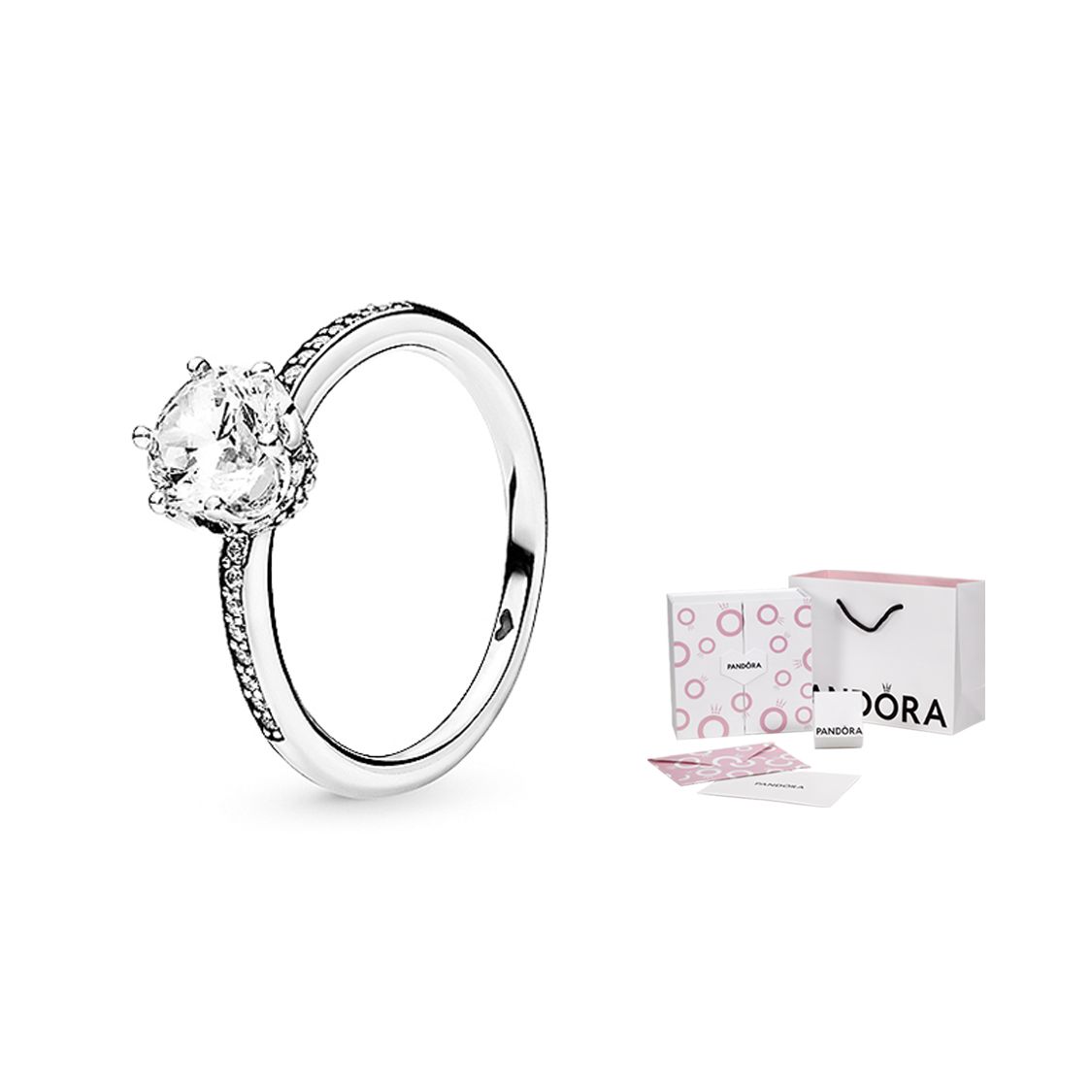 Pandora Transparent Shining Crown 925 Silver Ring Women rings 198289CZ Box,52