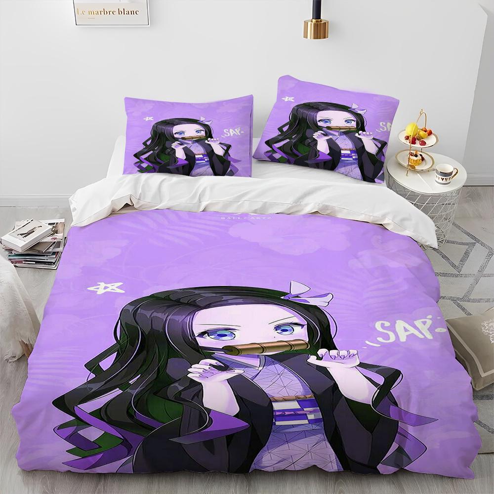 Demon Slayer Bedding Set Kamado Nezuko Duvet Cover Set Bedspread Pillowcase King Queen Full Single Size Bed Linen Kids Teen Gift