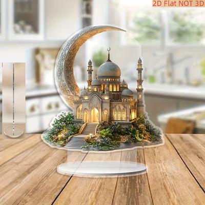 Mecca Mosque Desktop Decoration Crescent and Islamic Architecture Suitable for Home, Living Room Ramadan Gifts Religious Decora