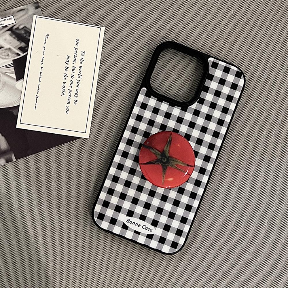 Plaid Fruit Stand iPhone 14/16/17 Pro Max Epoxy Retro Couple Phone Case
