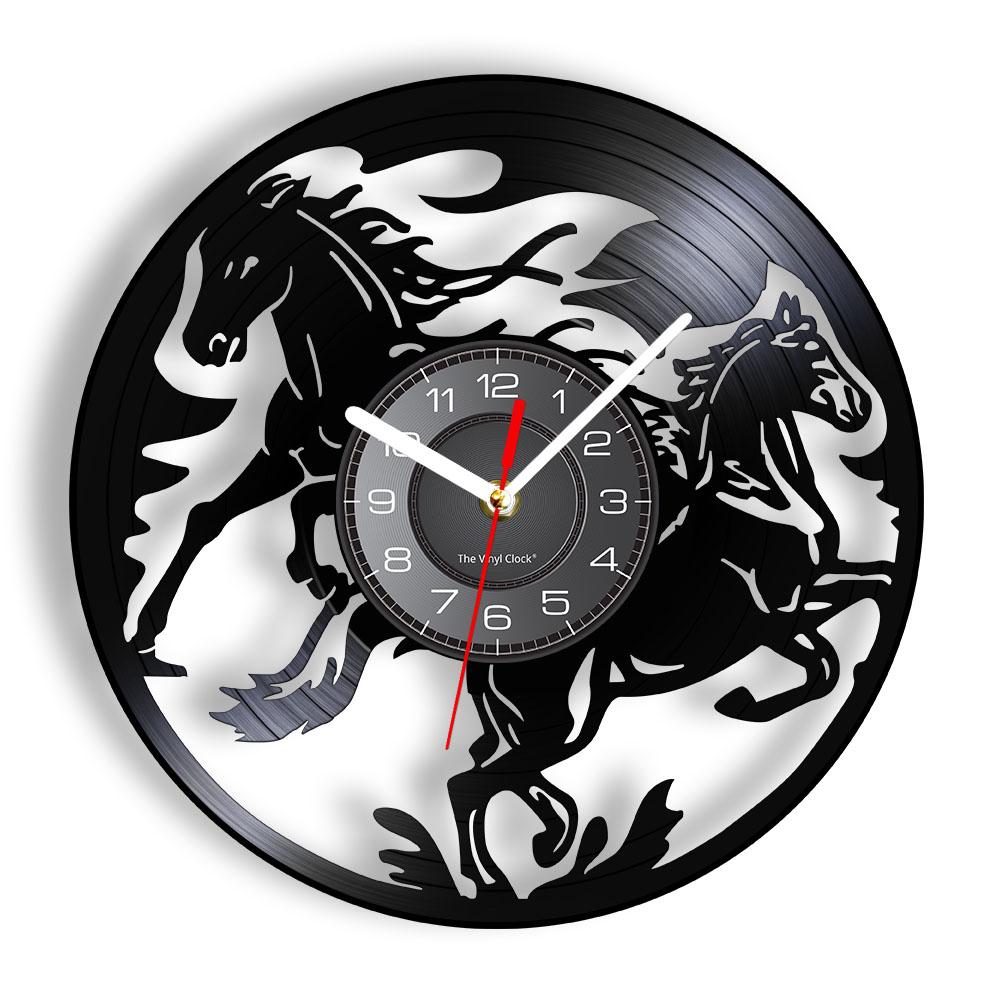 Galloping Horses Wall Art Interior Design Wall Clock Vinyl Record Clock Home Decor Mustang Wild Horse In The Wind Horse Gift