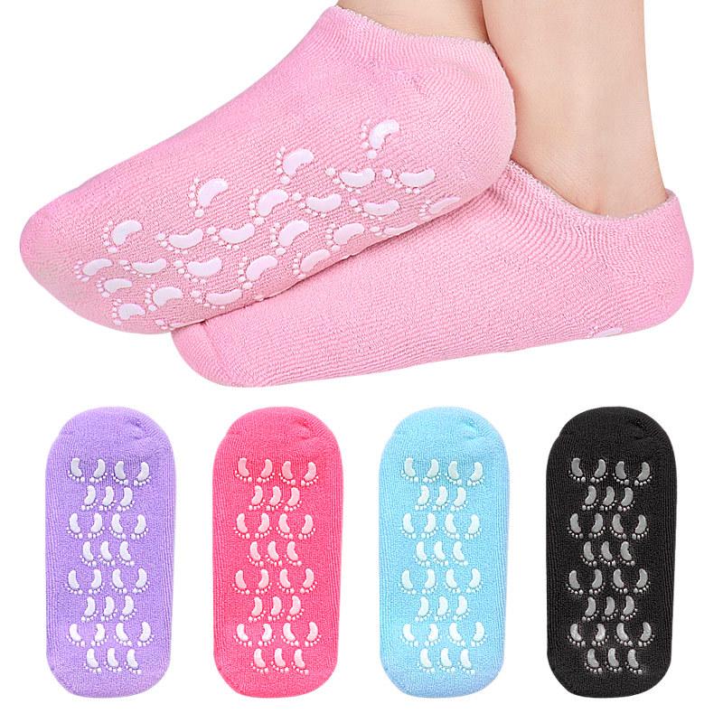 Silicone Gel Cotton Yarn Foot Whitening Socks with Adhesive Grip Strips