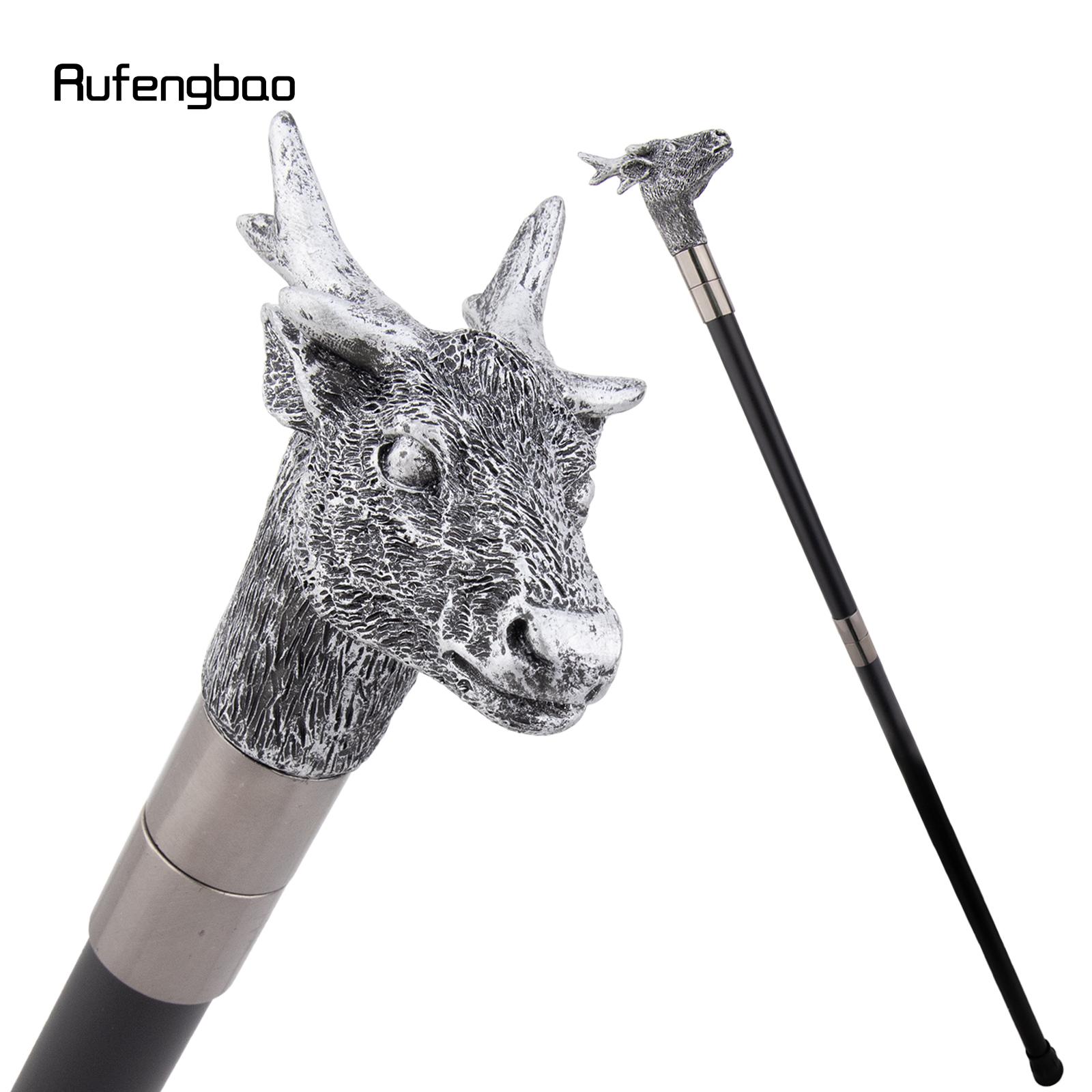 Silver Resin Deer Antler Head Walking Cane Fashion Decorative Steel Stick Gentleman Performance Stage Cane 93cm