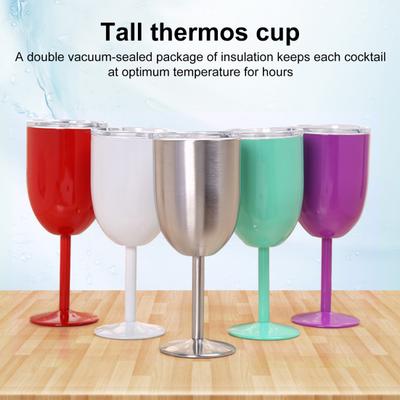 10 Oz Insulated Cocktail Glass Double Walled High-foot Lidded Tumbler for Cocktails Wine Cold Drinks Stainless Steel Wine Glass