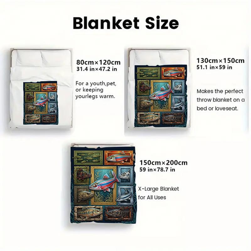 Fish Gallery 2D Flat Pattern Flannel Blanket, High Quality All Seasons, Home Decor, Warmth and Comfort, Perfect for Christmas Gifts.