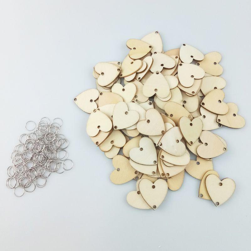 100pcs Wooden Heart Discs Slices Tag Metal Ring for Birthday Board Calendar DIY top sale