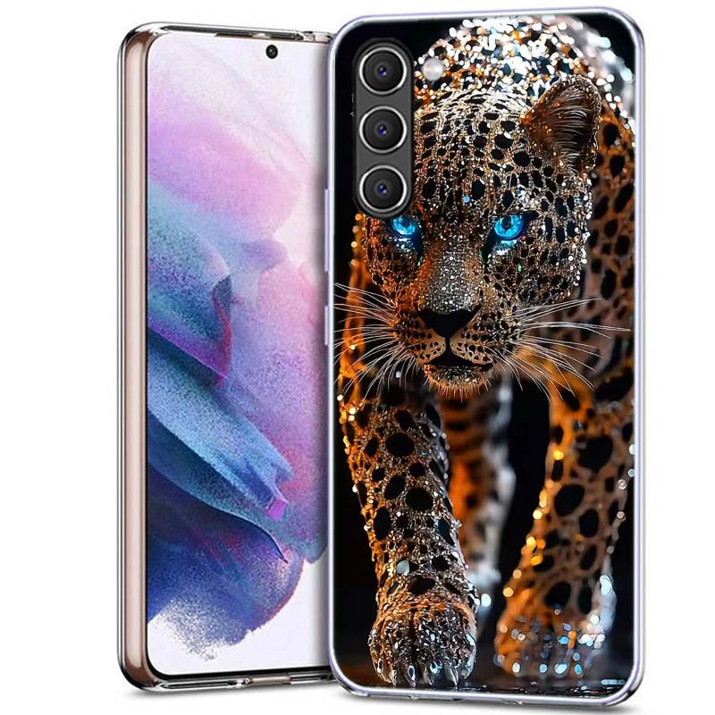 Cheetah and Illusion Diamond Gem Phone Case for Samsung A54 A14 A24 A34 A17 A37 A57 A55 A35 A25 A15 A13 A23 A33 A53 A07 A05S A04
