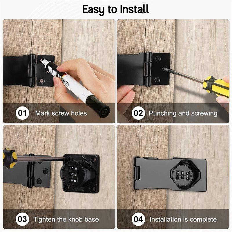 A27F-For Cabinet Door 4-Inch Black Zinc Alloy Hasp Lock, Heavy Duty Deadbolt With 3-Digit Combination(2Pcs)