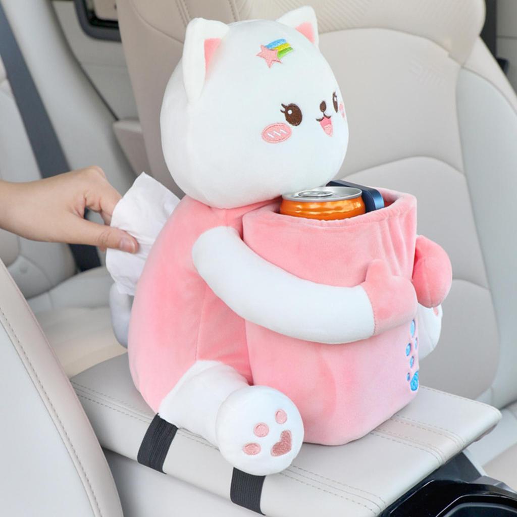Car Tissue Box 2 In 1 Cute Vehicle Accessories Armrest Cat Napkin Holder Car Trash Bin For Center Console Truck SUV RV Sedan