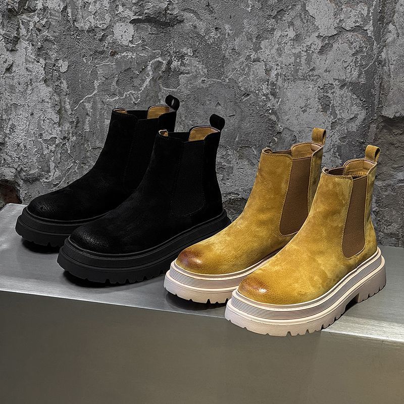 Thick-Soled Chelsea Boots High-Top Boots Martin Boots Men'S And Women'S Casual British Trendy Foot-Fitting Winter Velvet Rhubarb Boots